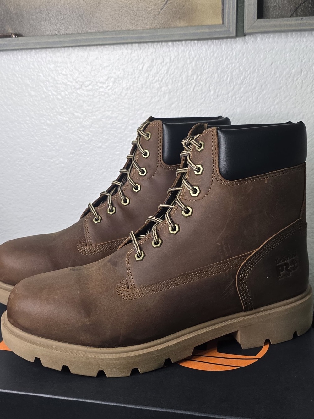 Timberland PRO Brown Leather Work Boots with Black Collar